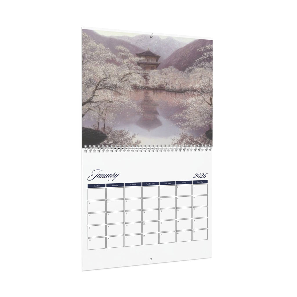 Cherry Blossom Temple Wall Calendar | Scenic Monthly Calendar 12-Month