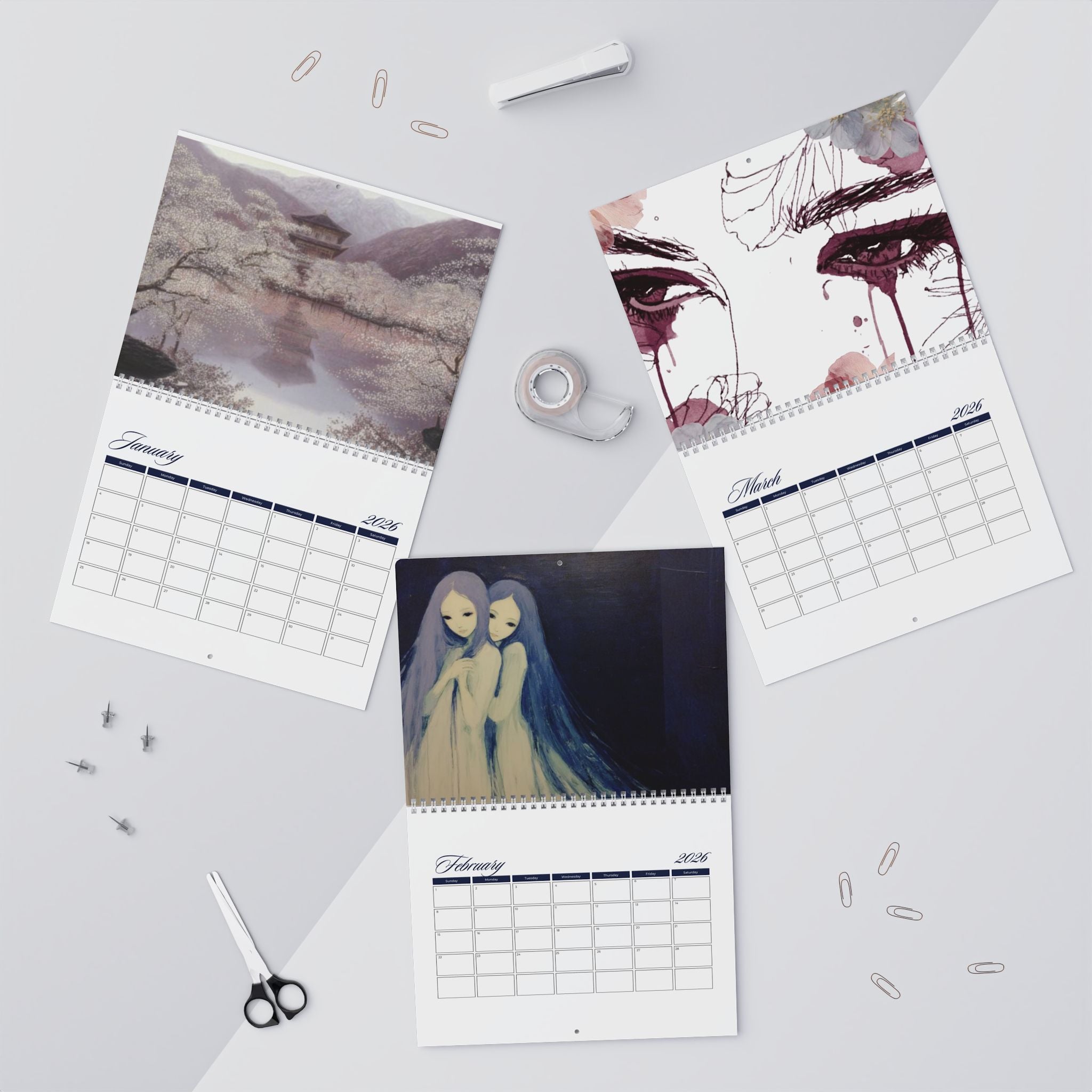 Cherry Blossom Temple Wall Calendar | Scenic Monthly Calendar 12-Month